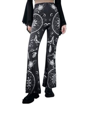 ROMWE Black Astrological Print Flare Pants